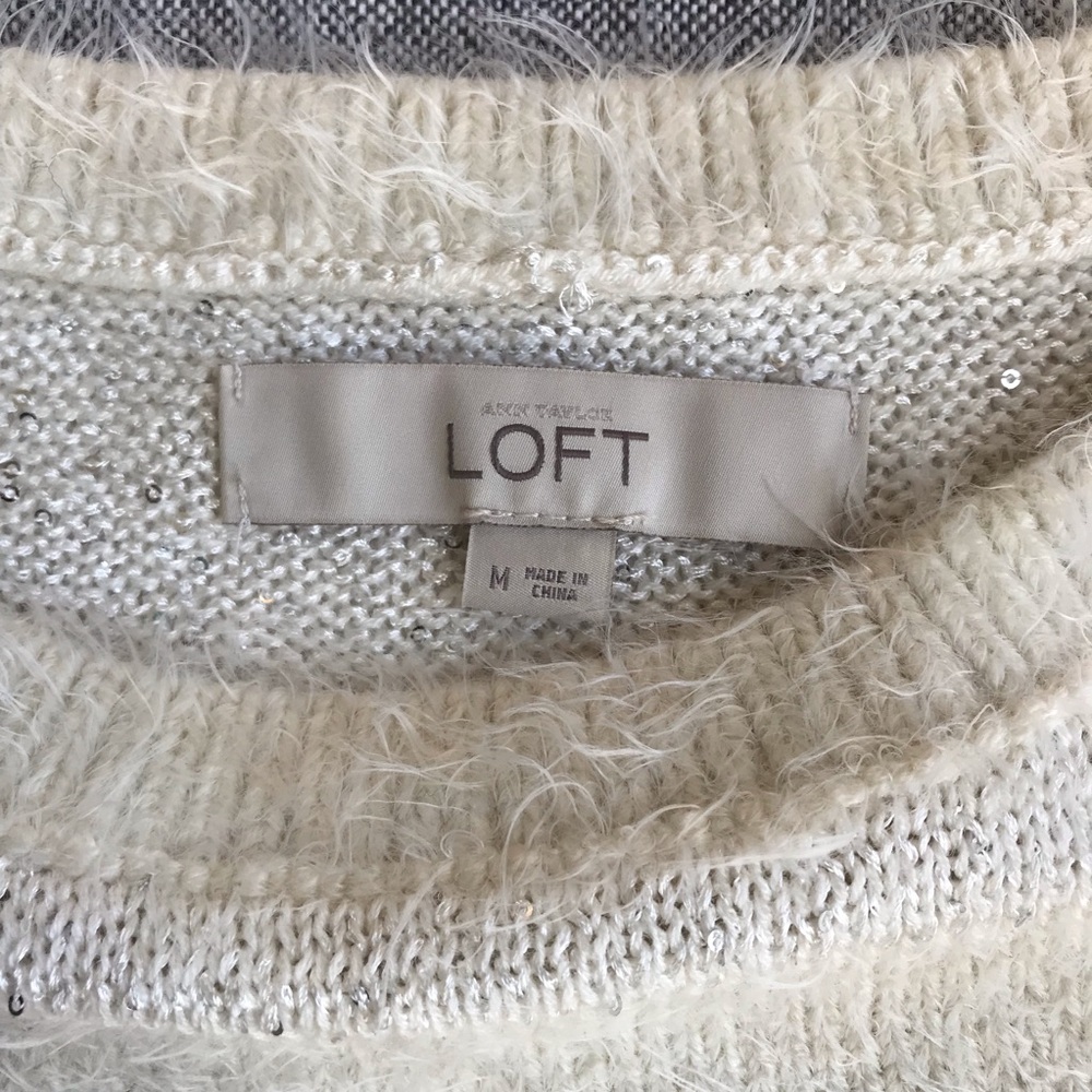 Loft Sequin Stripe Soft Textured Sweater In Cream - image 3